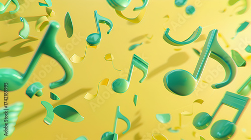 Yellow musical notes on a green background
