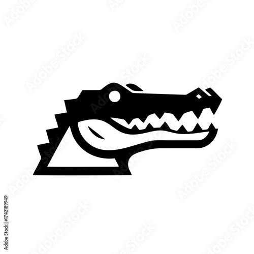 Simple Geometric Alligator Silhouette Logo, Thick Lines, Flat Vector