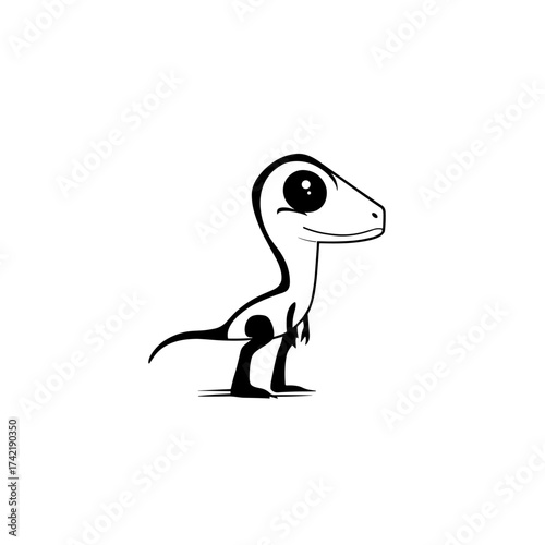 Velociraptor. Velociraptor simple black and white line art vector logo