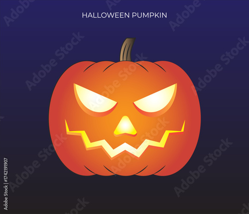 A terrifying, orange pumpkin icon. Its bright glow highlights a sharp, evil grin and fierce eyes against a dark, midnight background.