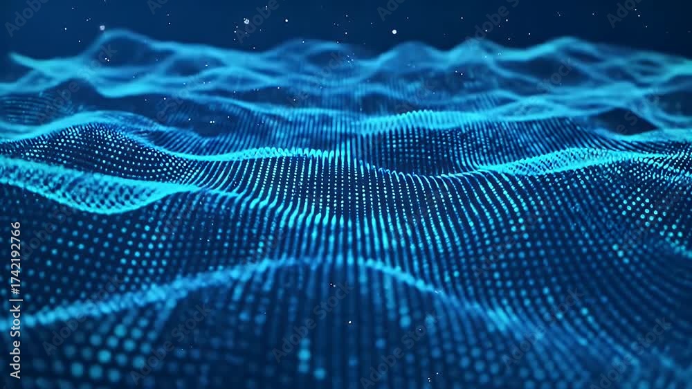 Abstract Blue Digital Data Landscape Background Glowing Particles Form Wavy Surface Tech Concept Futuristic Technology