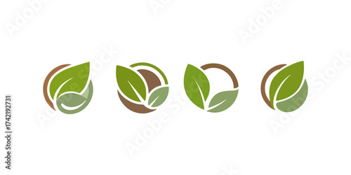Modern eco-friendly logo concepts featuring vibrant green leaves and natural earth tones, perfect for organic brands, sustainable businesses, and environmental initiatives, embodying growth