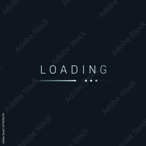 Minimalist digital loading screen with thin uppercase text and animated progress dots.