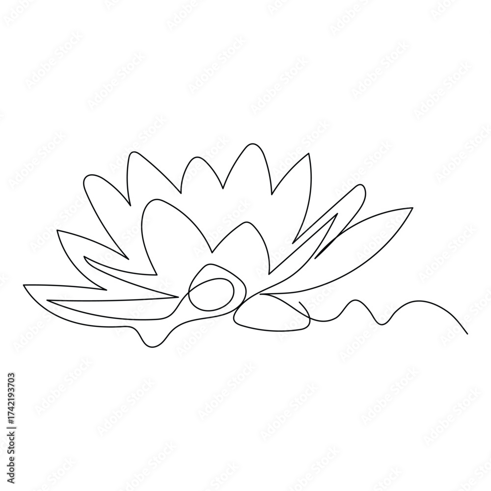 Fototapeta premium Minimalist line drawing of a water lily flower floating on water surface