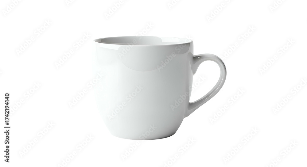 Fototapeta premium Glossy white, slightly curved mug with simple handle