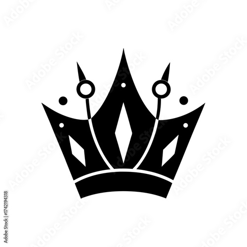 Illustration of a stylized black crown icon on transparent background