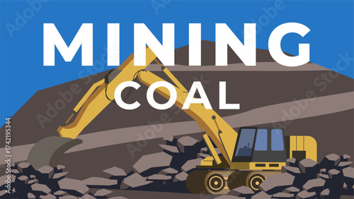 Coal mining flat illustration