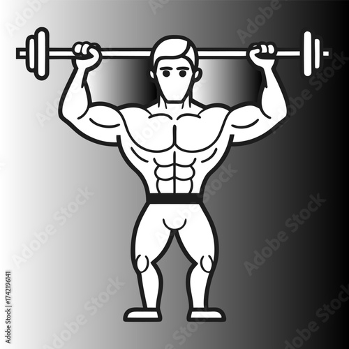 Outline of a muscular bodybuilder lifting a heavy barbell