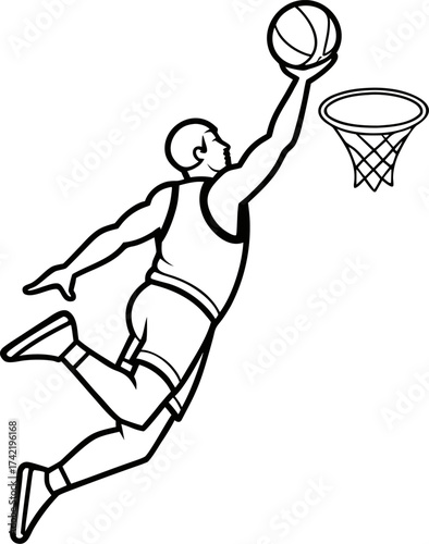 Outline vector of a basketball player in mid jump