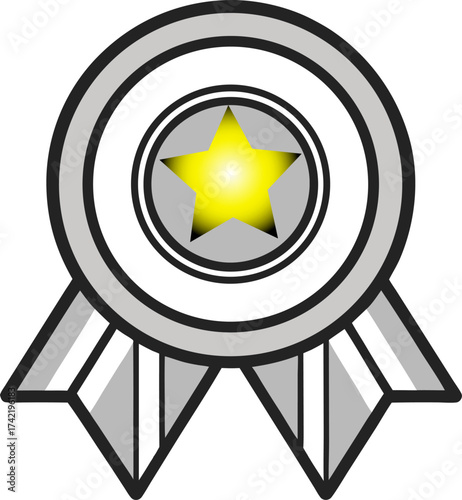 Silver medal with ribbon round shape achievement graphic