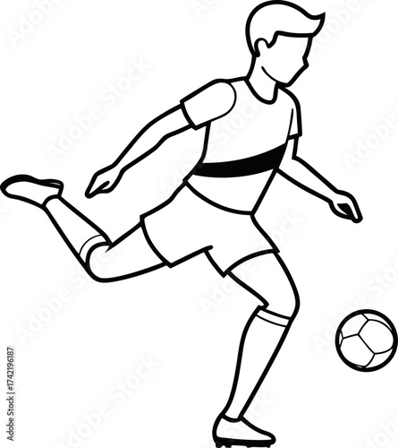 Dynamic football player kicking a ball outline graphic