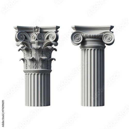 Two classical ionic columns against a black background