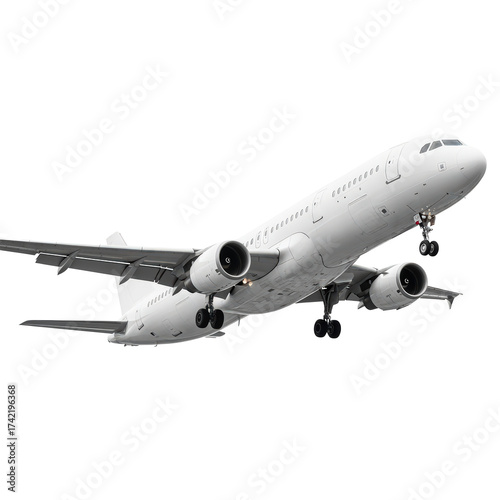 White passenger jet plane taking off against on transparent background
