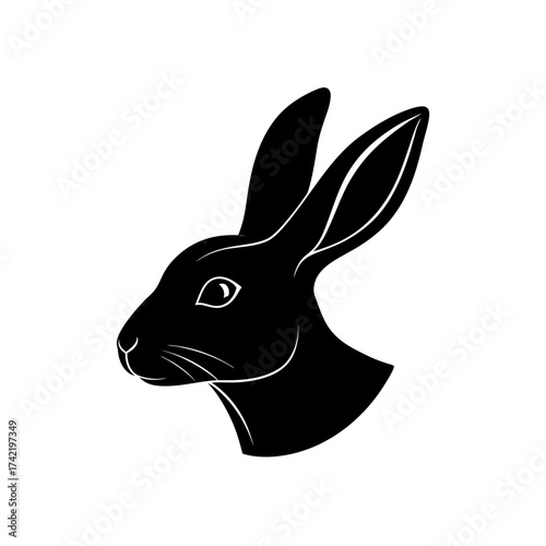 Silhouette of a rabbit head profile view on transparent background