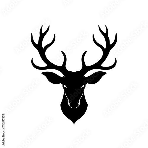 Silhouette of a deer head with antlers on transparent background