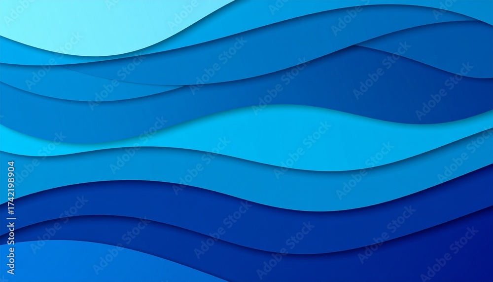 Fototapeta premium Layered blue waves flow in smooth gradients, forming a tranquil abstract oceanic composition.