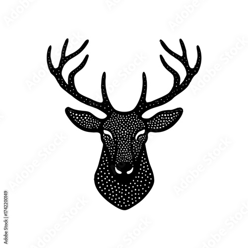 Illustration of a dotted deer head design on transparent background silhouette