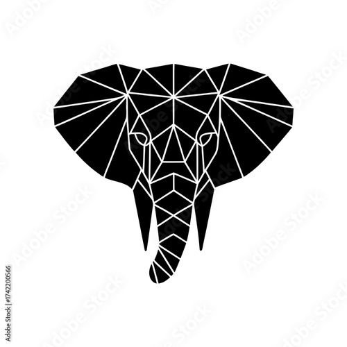 Geometric representation of an elephant face on transparent background silhouette