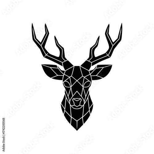 Geometric style deer head in black color on transparent background silhouette