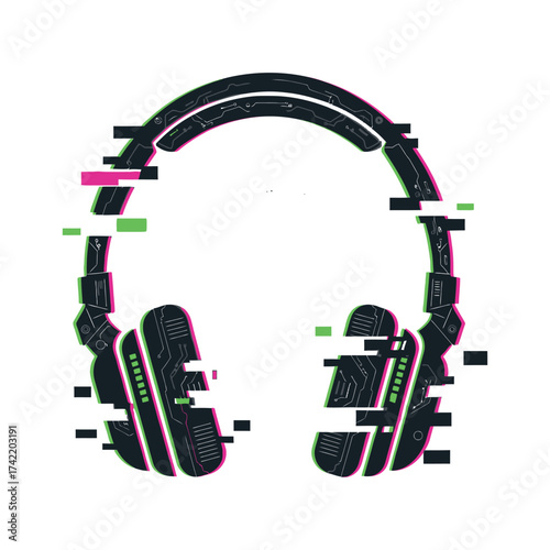 Glitch art headphones