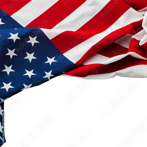 American flag waving with stars and stripes on transparent background. 
