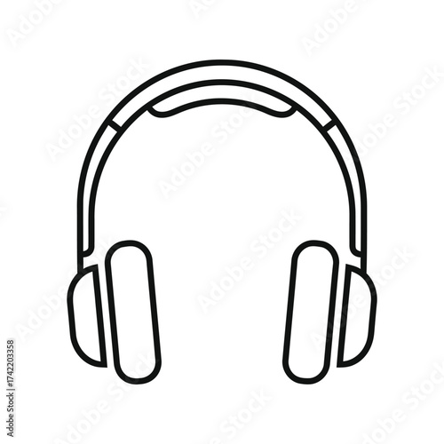 Simple black and white outline of headphones with sound waves