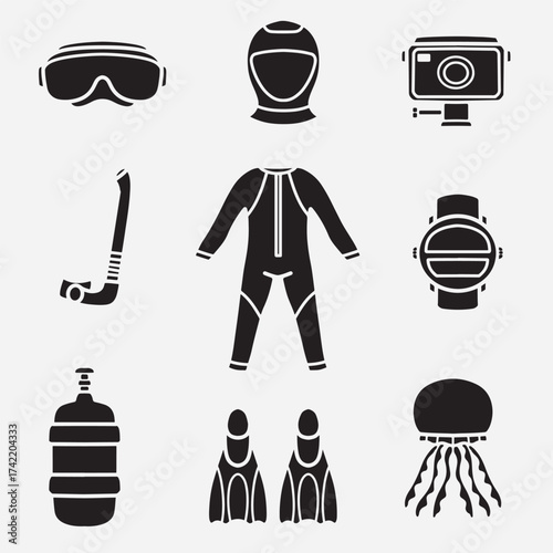 set of diver good for icon, symbol, logo, element design, silhouette design, etc