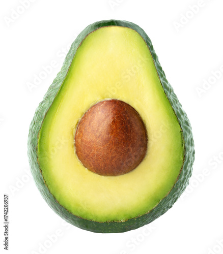 Cut of green avocado isolated on white background