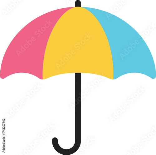 Vibrant flat design umbrella icon with pink yellow blue panels protects from rain isolated on transparent background