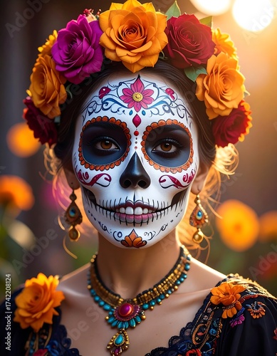 Woman in ornate Dia de los Muertos makeup