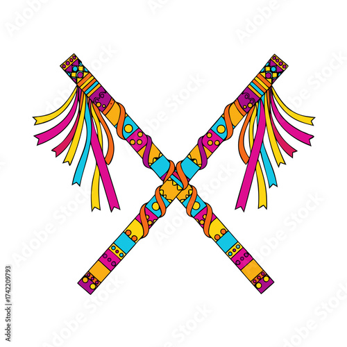 Vector illustration of colorful dandiya sticks used in Navratri festival dance celebration symbolizing energy and tradition