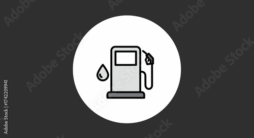 Modern flat design icon of a gas station pump and fuel drop symbol.