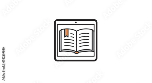 Digital book on tablet screen representing online education and elearning.