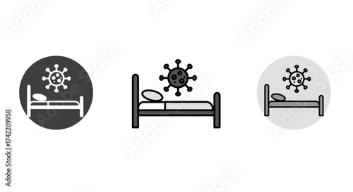 Bed and coronavirus icon representing illness quarantine or hospitalization.