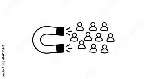 Magnet attracting people icons representing customer acquisition and lead generation.