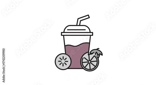 Refreshing fruit drink in a togo cup with citrus slices vector illustration.
