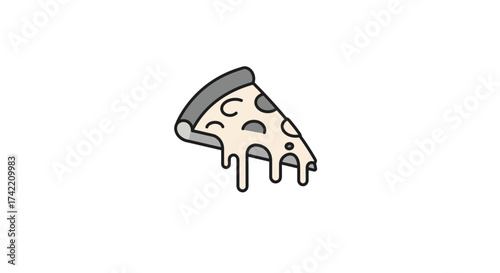 Cartoon pizza slice with melting cheese and pepperoni illustration.