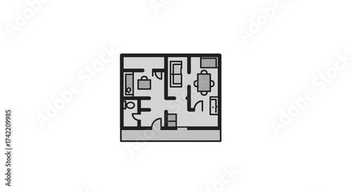 Minimalist apartment floor plan vector illustration with furniture layout.