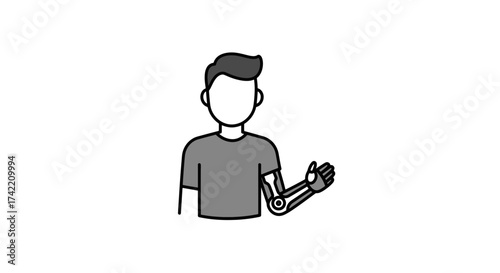 Man with Bionic Arm Technology Illustration.