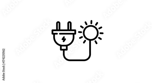 Solar energy plug icon renewable power generation concept.