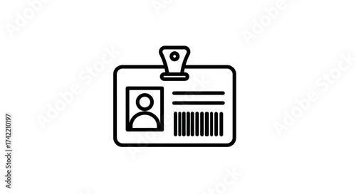 Simple black outline icon of an identification card with clip.