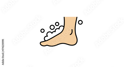 Human foot with soap bubbles icon representing hygiene and care.