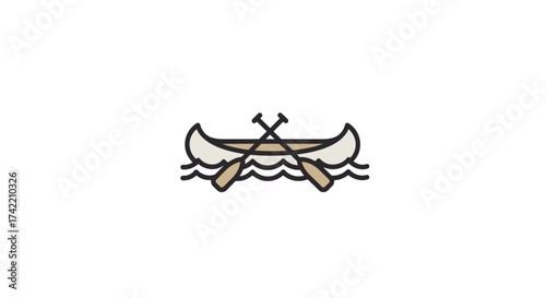 Minimalist Canoe with Crossed Paddles on Wavy Water Icon.