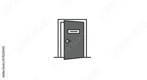 Open door icon with handle and slot representing entrance or exit.