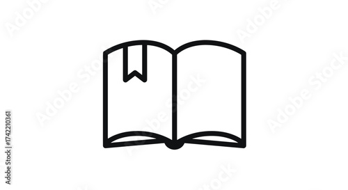 Open book with bookmark icon simple outline vector illustration.