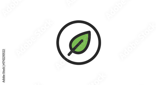 Green leaf icon in a black circle symbolizing nature and ecofriendliness.