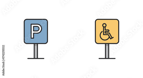 Parking and Disabled Parking Signs Icons Set.