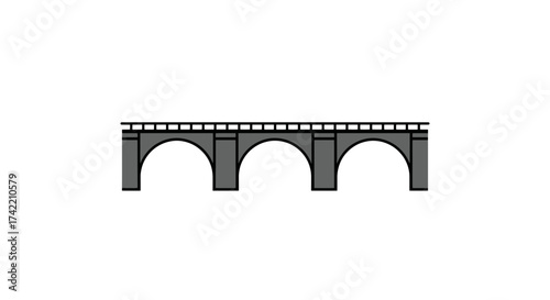 Simple illustration of an arched bridge with railway tracks.