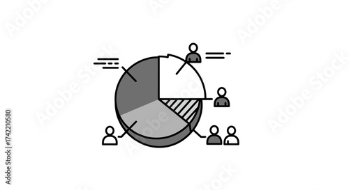 Demographic analysis with pie chart and user icons representing data distribution.