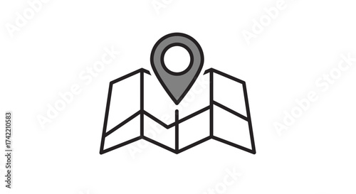 Simple map and location pin icon for navigation and travel applications.